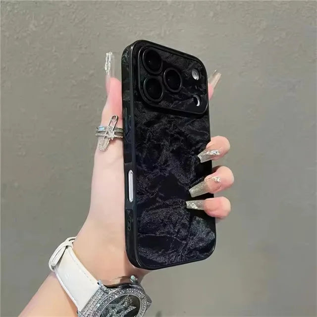 Velvet Snow Mountain Pattern Phone Case For iPhone 17 15 14 16 12 11 13 Pro Max Plus Air Luxury Leather Cover Phone Accessories