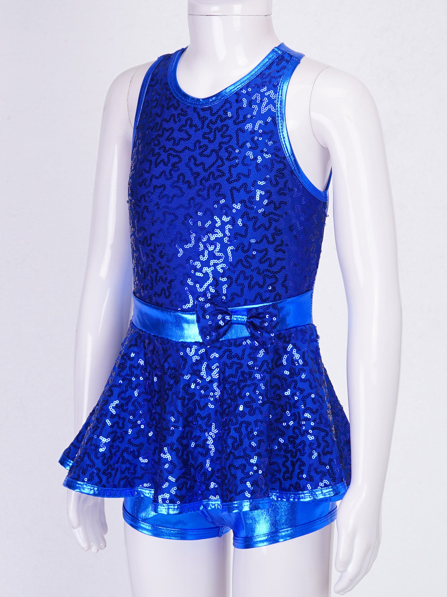 Kids Girls Shorty Unitard Sleeveless Sequin Rompers Leotard Bodysuit Performance Children Jazz Modern Dance Party Tap Costumes