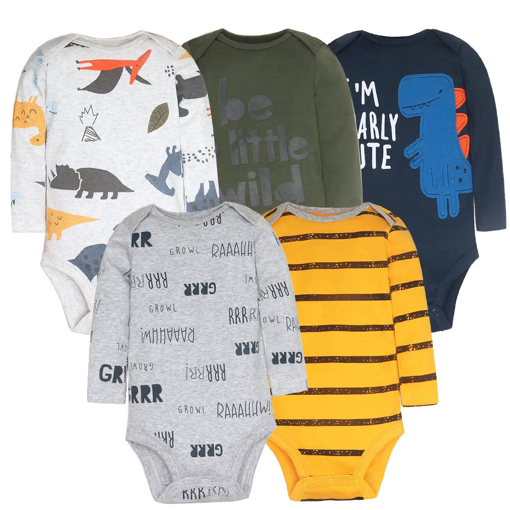 5Pcs/Lot Baby Bodysuits Long Sleeves Newborn Baby Clothes 100% Cotton Cartoon Baby Clothing Infant Baby Boy Girl Clothes