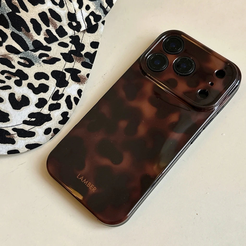 Retro Stylish Amber Color Lamber Pattern Glossy Phone Cover Case for iPhone 17 16 15 14 13 12 Pro Max Plus Air