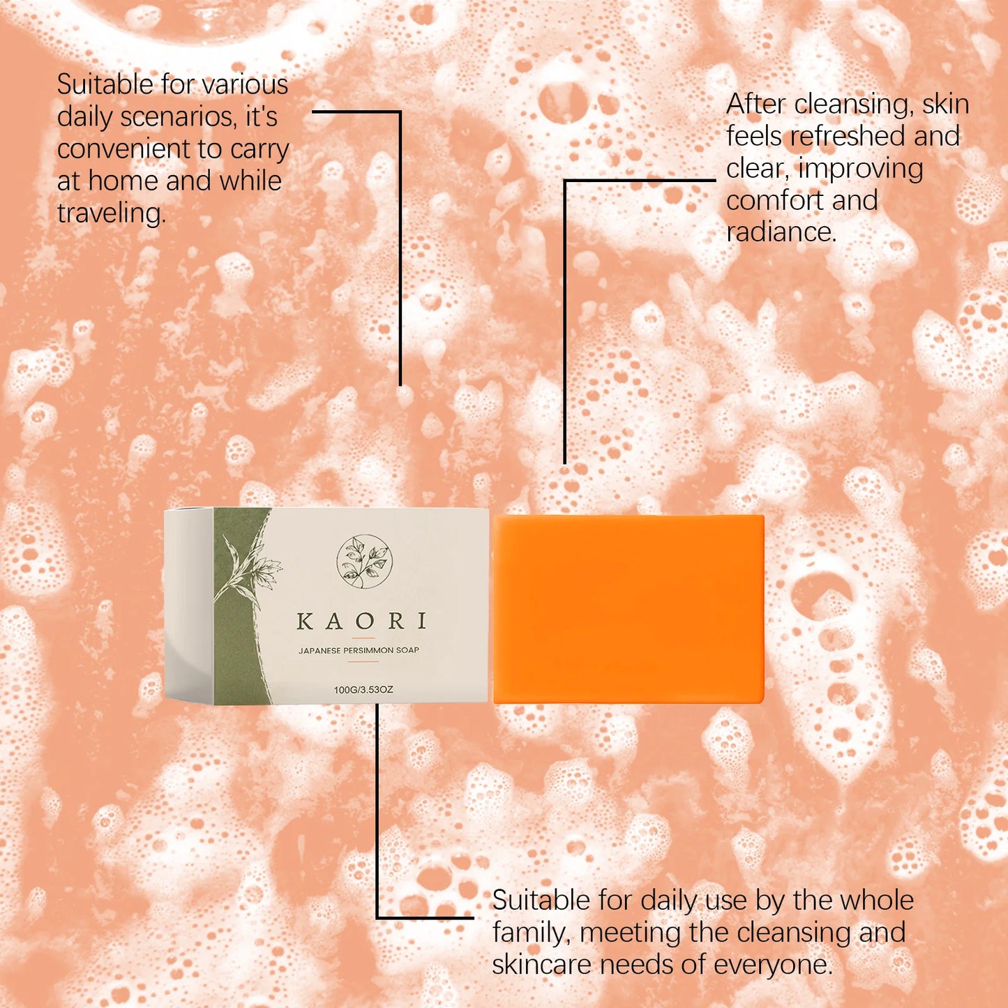 Persimmon Body Cleansing Soap For Body Odor Removal Long-Lasting Oil Control Fresh Natural Fruit Aroma Foaming Body Bath Soap