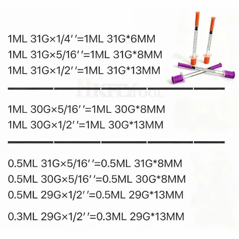 100Pcs 0.3ml/0.5ml/1ml Sterile Individually Syringe 29Gx13mm 31G 8mm 6mm needles for Pet Veterinary Lab Industrial Dispensing