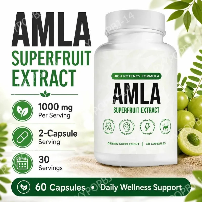 Amla Fruit Extract 1000mg Capsules Superfruit Supplement Energy Support 60 Capsules 30 Servings Vegan Non-GMO Gluten Free