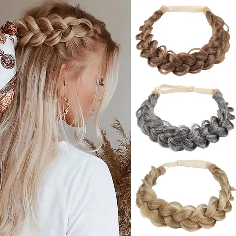 1 Pcs Synthetic Premium Adjustable Handmade Wig Braided Elastic Band Hair Fashion Braiding Hair Headband Headwear For Women