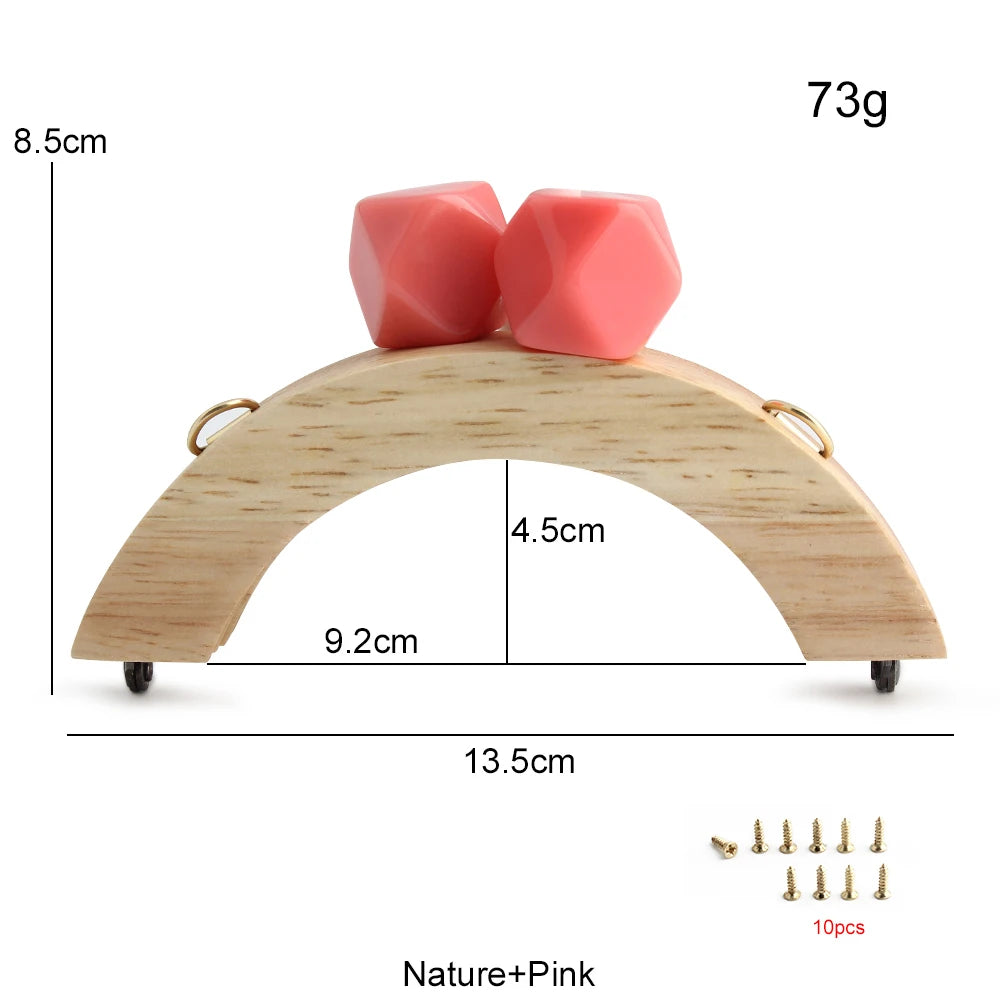 1PC Mini Handbag Bag Frame Matching Lock Wooden Bag Arched Bridge Handle with Colorful Resin Beads DIY Handicraft Accessories