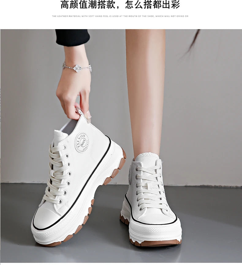 2026Women Canvas Shoes High Top Women's Vulcanize Shoes Lace-Up Casual Ladies Sneakers Plarform Non-slip Round Head Female Shoes