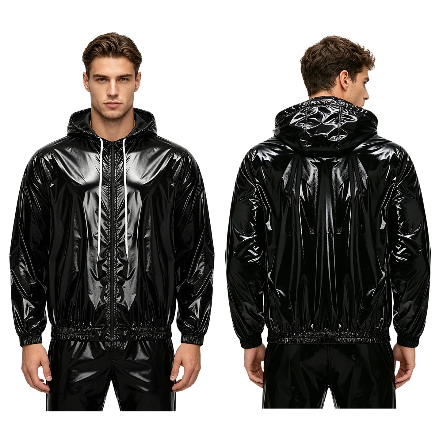 Men Waterproof Hooded Trench Jacket Long Sleeve Hood Outerwear Windbreaker Raincoat fo Hiking Fishing Biking Thermal Windbreaker