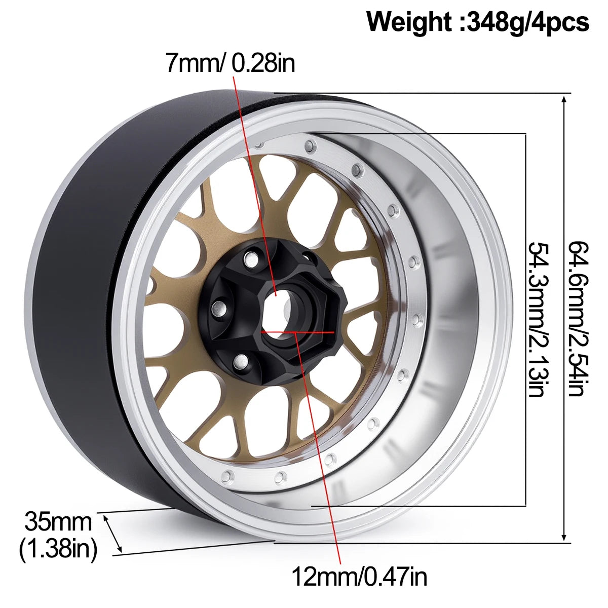 4Pcs 2.2 Inch Aluminum Alloy Beadlock Wheels Rim 12mm Hex for 1/10 RC Crawler Axial SCX10 90046 Wraith Capra TRX4 TRX6 D90
