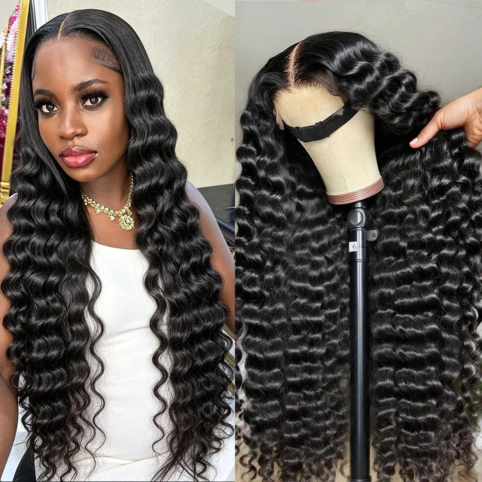 5*5 No Glue Deep Wave Human Hair Wigs Pre Plucked Brazilian Human Hair Lace Frontal Wig 13*6 Pre-Cut Wear and Go Lace Front Wig