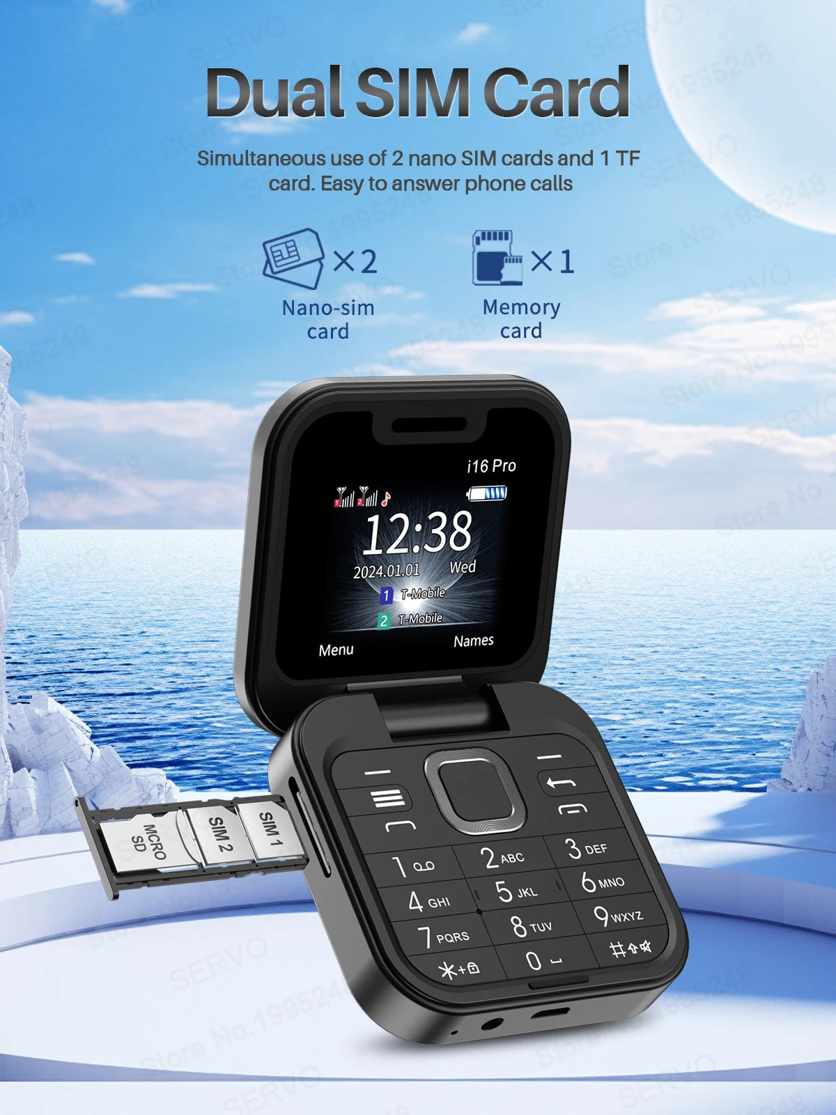 SERVO i16 PRO Flip Mini Mobile Phone Dual SIM Call Recording Speed Dial Magic Voice FM Radio 2G GSM Small Fold Button Telephones