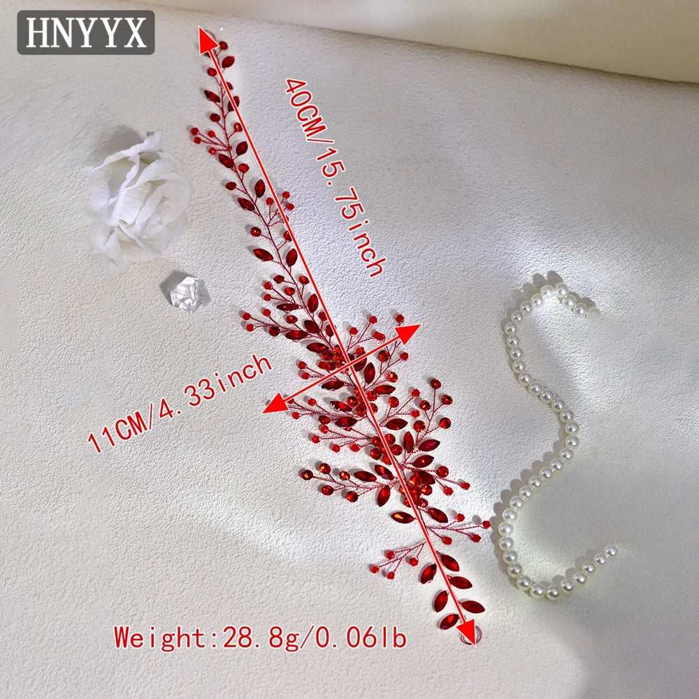 HNYYX Red Bridal Dress Belt Shiny Red Rhinestone Belt Suitable for Wedding Bridesmaids Ball Crystal Flower Gown Sash SA232