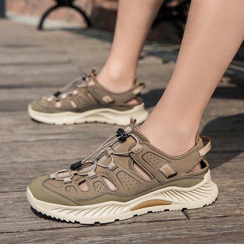 Outdoor Men's Leather Sandals Non-slip Men's Casual Sneakers Comfortable Beach Sandals Summer Men's Breathable Wading Shoes