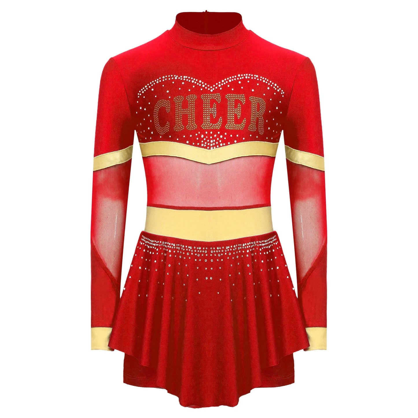 Girls Cheerleader Costume Long Sleeve Cheerleading Uniform Children Cheer Dance Dress Hand Flower Socks Stage Dancewear Sets