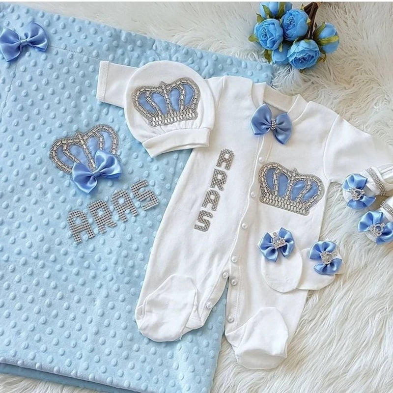 5pcs Baby Girl Outfits Set Welcome Home Hosptial Infant Receiving Blanket Pillow Bed Hat Mittens Romper Set