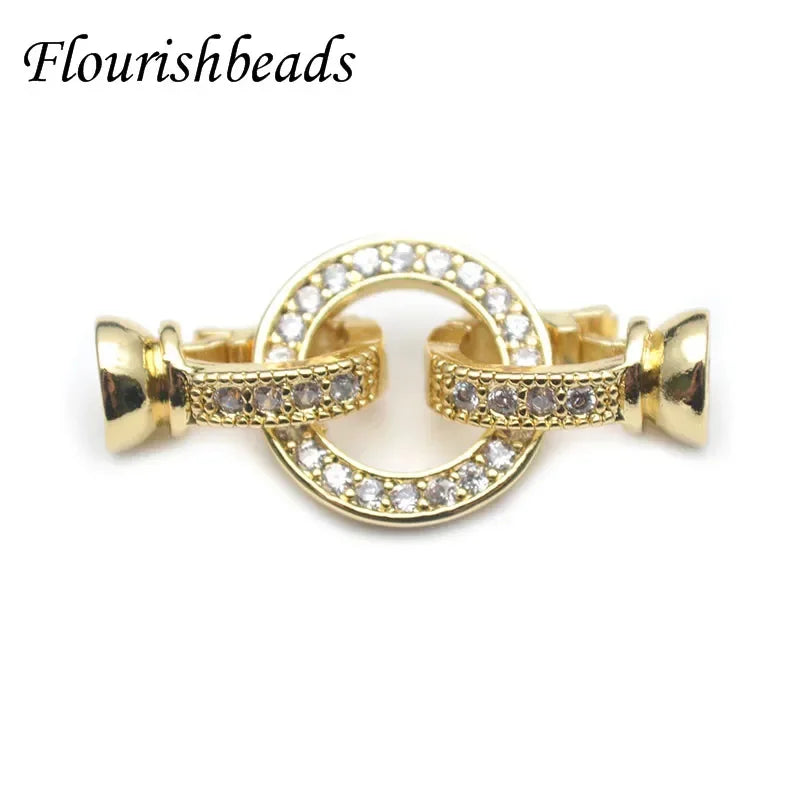 High Quality Round Charm in Center Necklace Clasps Zircon CZ Beads Paved Fashion Jewelry Findings Links 10pc/lot