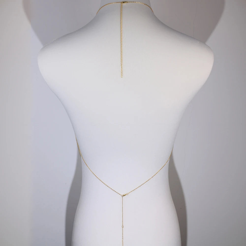 Multi-layer Body Chain Necklace Dress Women Sexy Harness with Colorful CZ Paved Hollow Bling Tassel Chain Fashion Party Jewelry