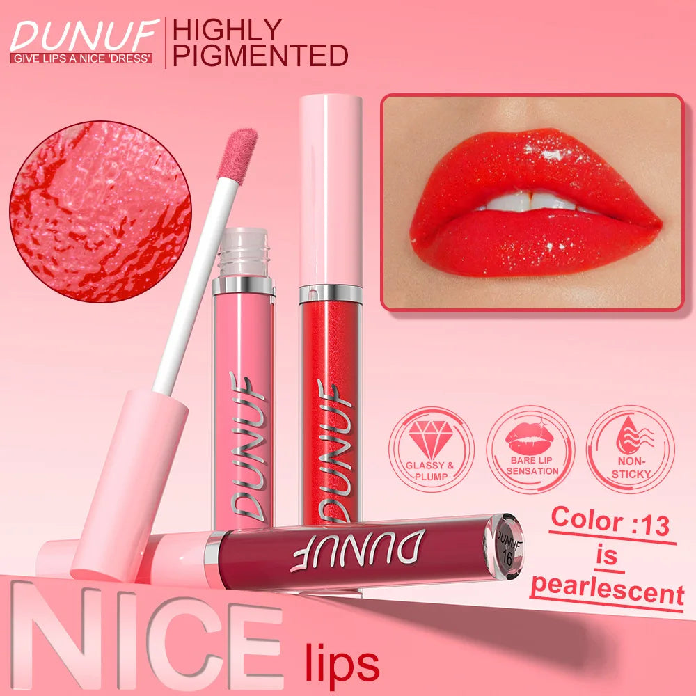 DUNUF High Quality Mirror Gloss Herorange Lipstick Lip Gloss Make-up Lightly Glass Moisturizing Plump Lip stick Lipgloss Gifts
