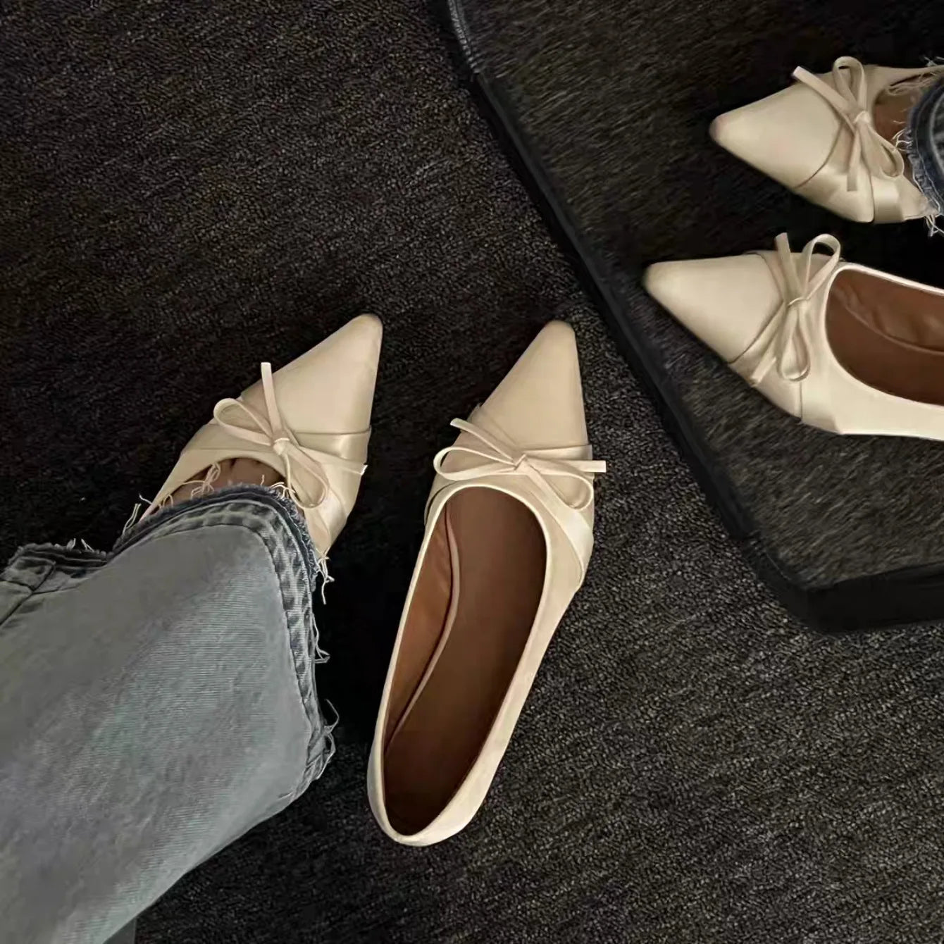 Women Flats 2024 New Bow Tie Flat Shoes for Women Ballerinas Pointed Toe Slip on Flat Lazy Loafers Casual Comfort Sneakers Women