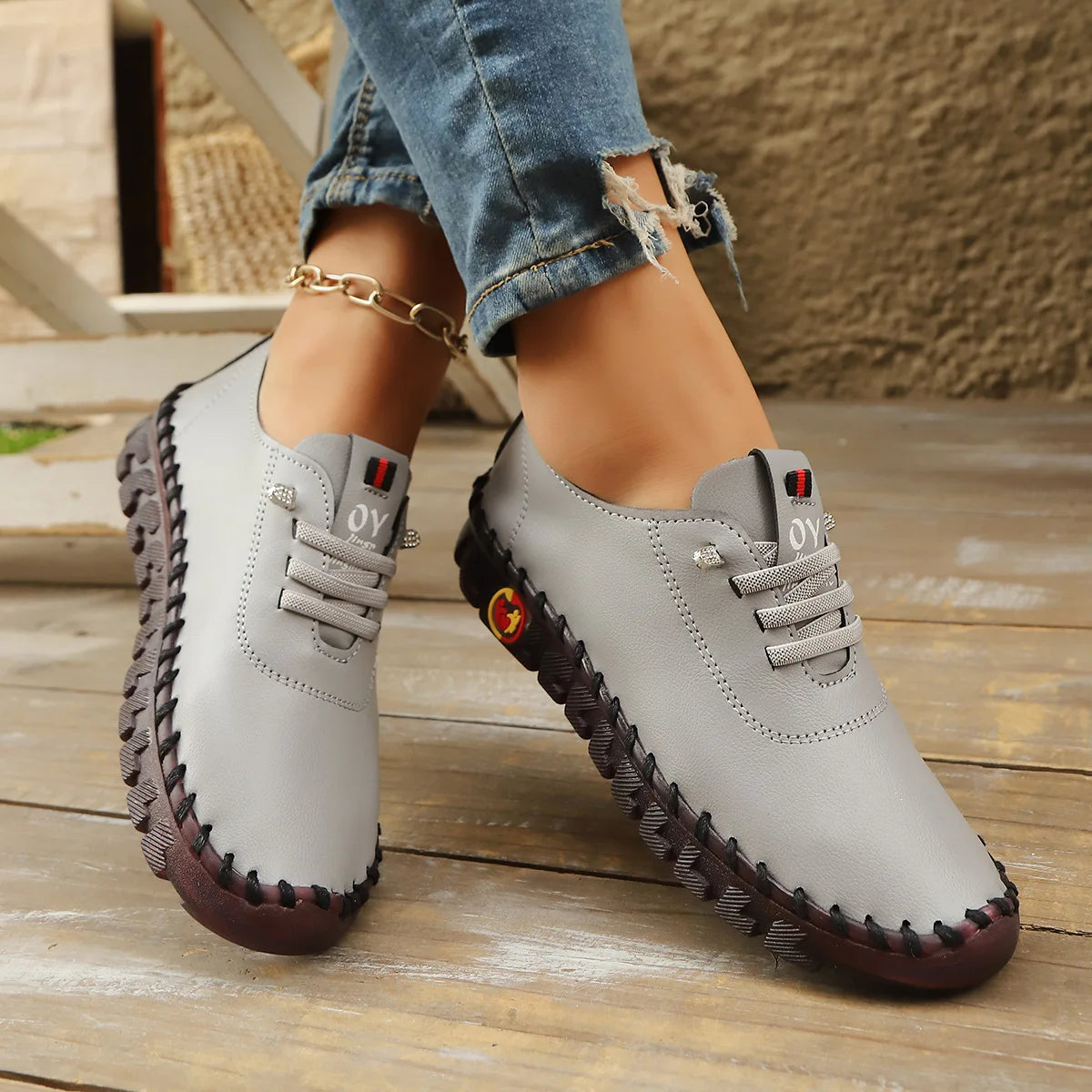 Casual Hand Sewn Women's Single Shoes Soft Bottom Cow Tendon Autumn New Style Comfortable Breathable Wear Resistant Mom Shoes