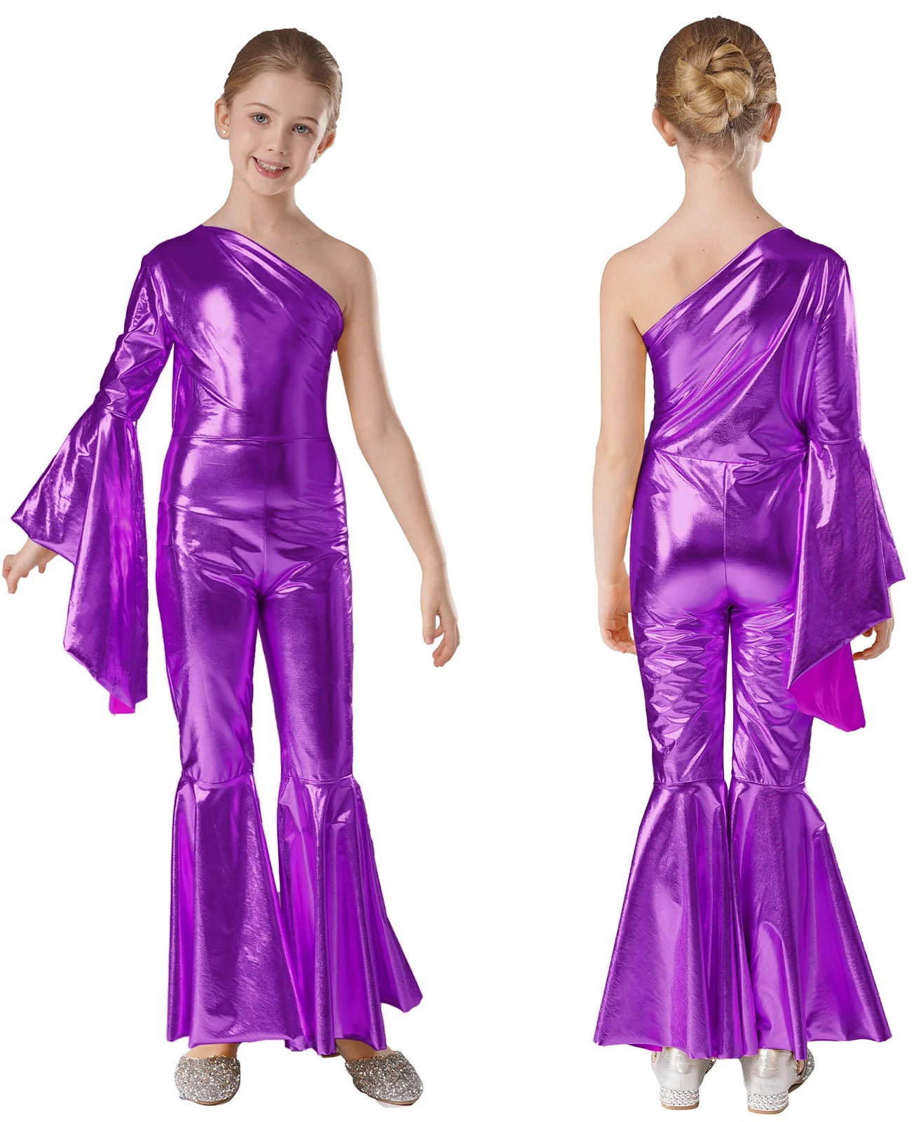 Kids Girls Hippie Halloween Costume Tassels Unitard Bell-bottom Long Pants Bodysuit Jumpsuit Disco Dance 60s 70s Rave Party Wear