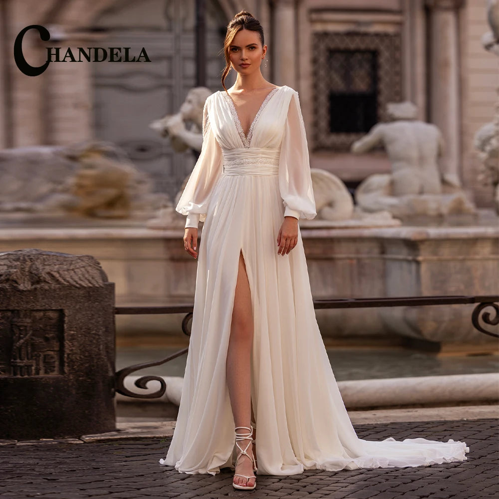 CHANDELA Off The Shoulder Princess Beach Wedding Dress For Women 2025 Sleeveless Bride Ruffles Bridal Gown Vestidos Customised