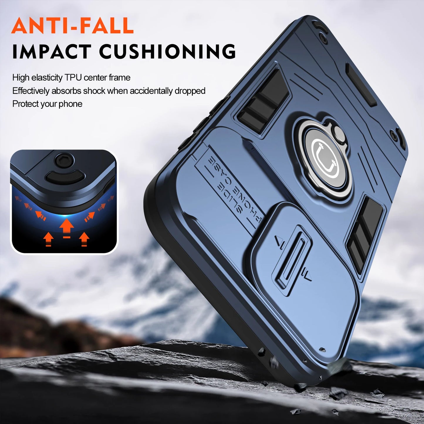 Sliding Window Metal Finger Holder Case for Motorola Moto G67 G77 G86 G56 G17 Power Shockproof Armour Camera Protection Cover