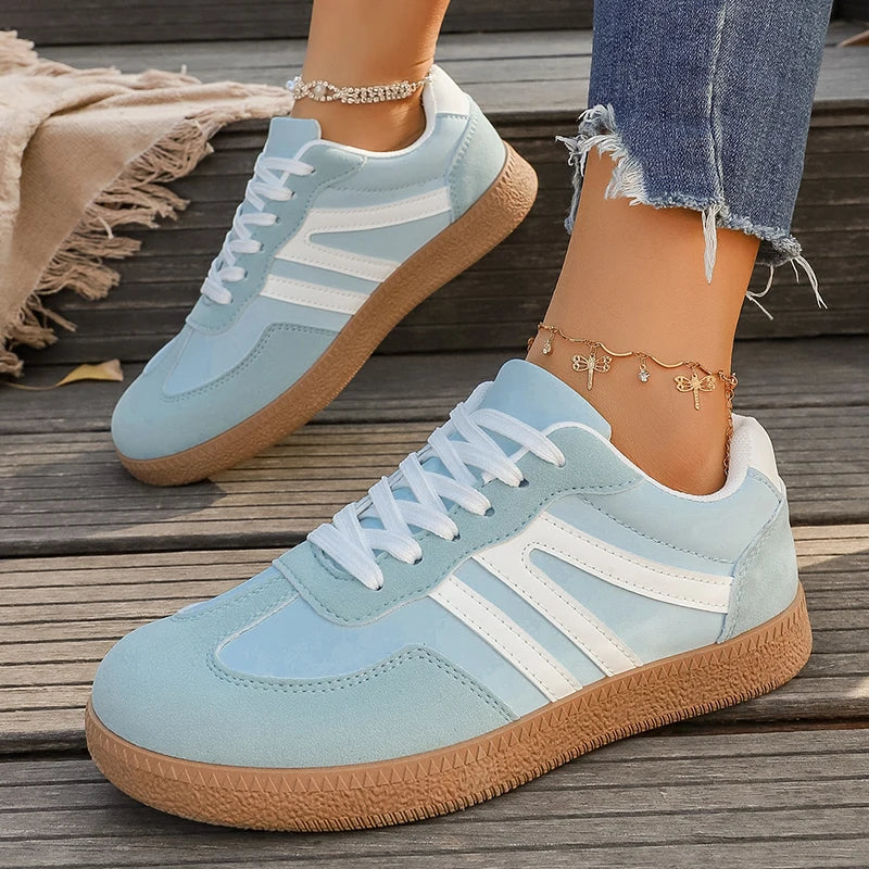 Light Blue Platform Sneakers Woman 2026 Spring Lace Up Thick Sole Casual Sport Shoes Women Light Comfort Non Slip Flat Shoes
