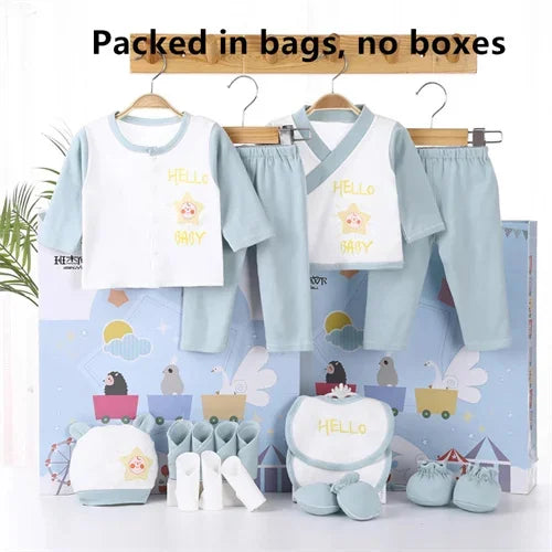 18piece/lot Newborn Baby Clothes For Girls Boys Sets New born Hat Bib 100% Cotton Infant Spring Autumn Soft Boy Clothing