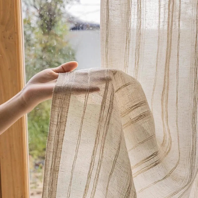Custom Size Striped Jacquard Linen Sheer Curtains for Living Room Bedroom Japan Style Tulle Curtains Simple Design Blinds