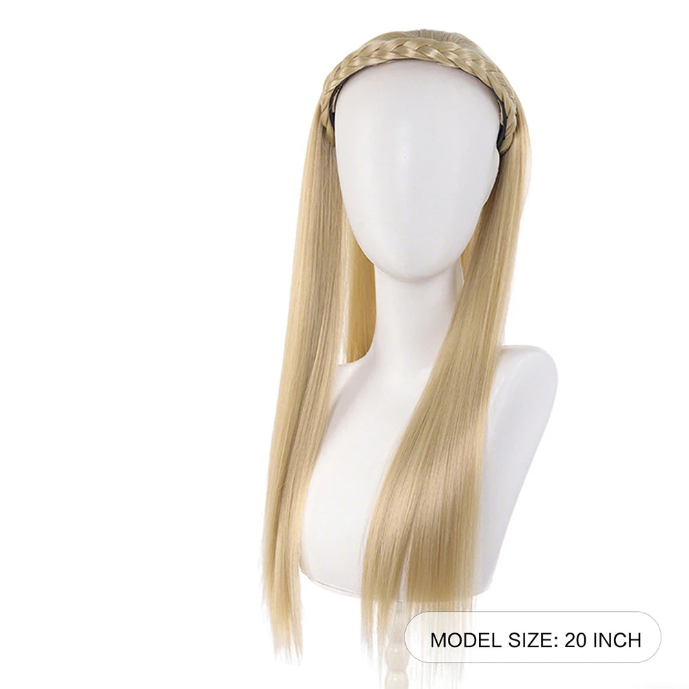 Synthetic Headband Wig 20‘’Long Straight Half Wigs For Women With Headband Heat-Resistant Hair Extensions