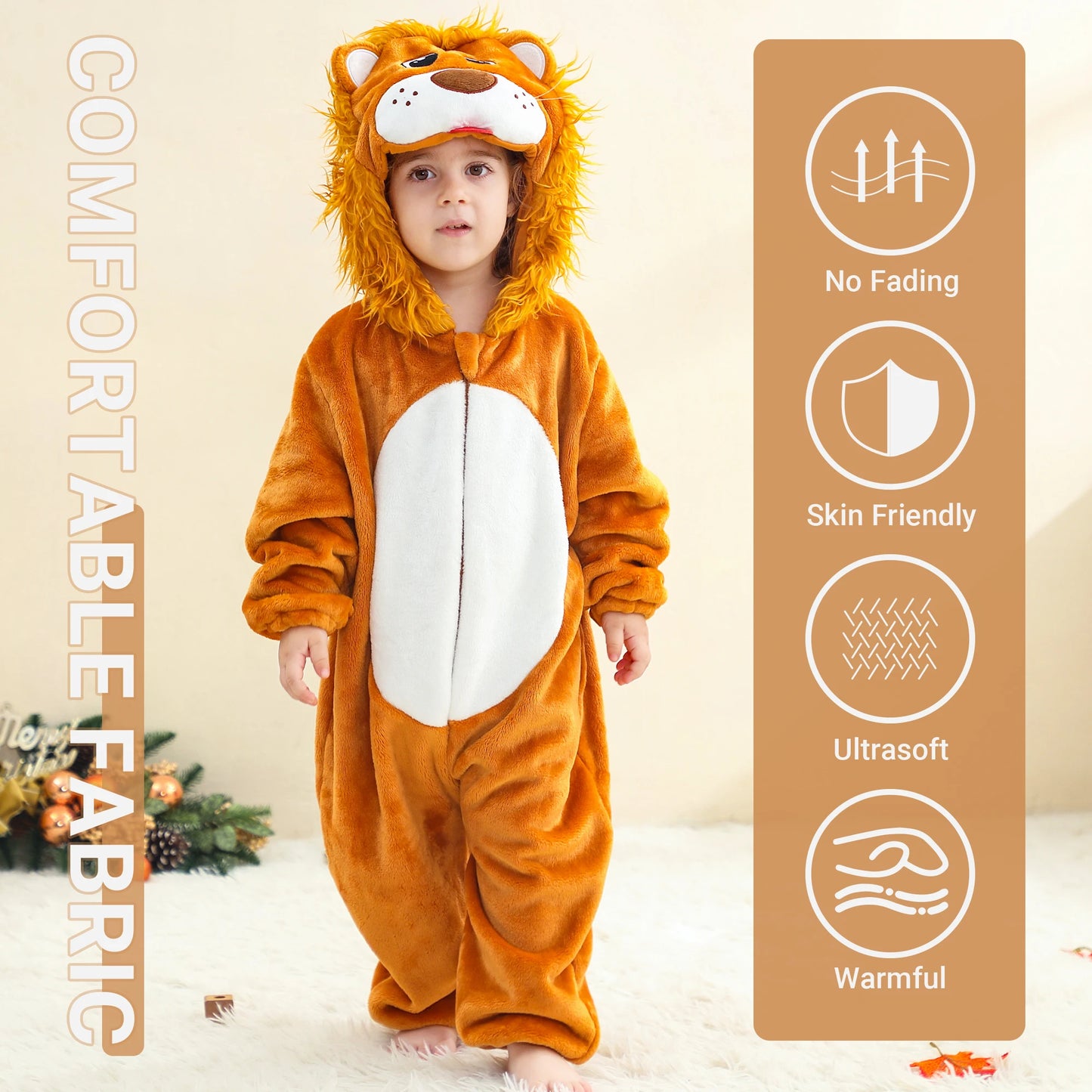 MICHLEY Halloween Lion Baby Rompers Clothes Hooded Flannel Cosplay Toddler Infant Pajamas Bodysuit Jumpsuit Costume For Kids Boy