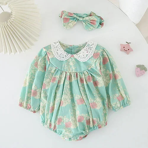 2025 New Spring Baby Sisters Dress 1-5Yrs Girl Party Dress Long Sleeved Cotton Rose Print Romper Sisters Kids Princess Dresses