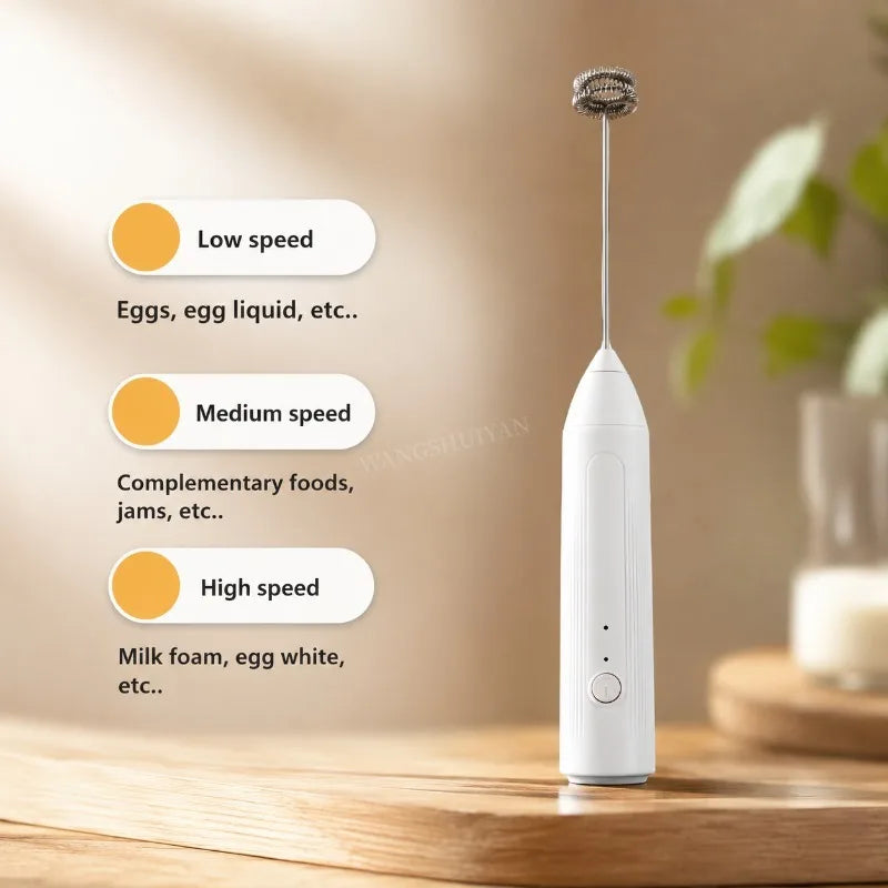 Electric Coffee Frother 2 In 1 Rechargeable Type-C Blender Stainless Steel 3 Speeds Milk Mixer Egg Beater Handheld Foam Maker