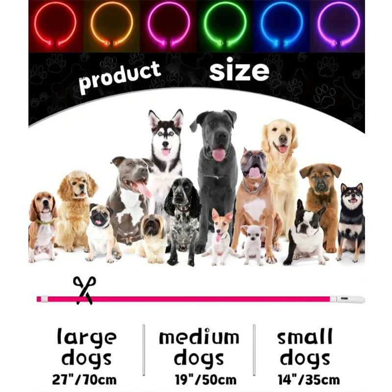 Led Luminous Dog Collar Rechargeable Cat Collar 3 Modes Anti-lost Night Collar Pet Supplies Suitable For Large Medium Small Dogs