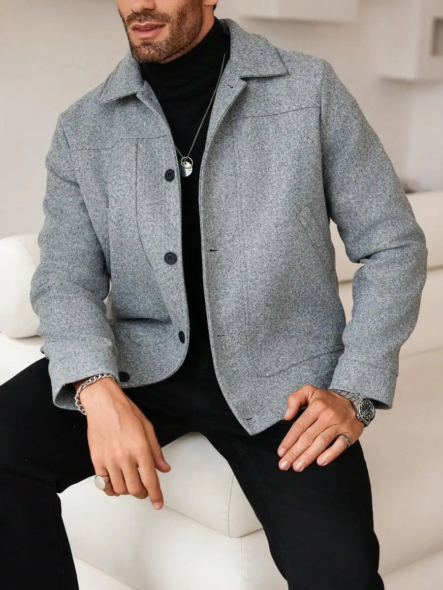 Luxury Businees Male Woolen Jackets Fashion Lapel Button-down Solid Color Long Sleeve Coats Trendy High Quality Outerwears S-2XL