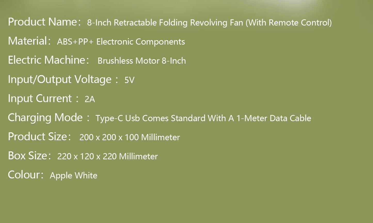 2026 Remote control retractable folding vertical fan USB outdoor camping convenient fan 180 °+90 ° shaking 8-inch desktop fan