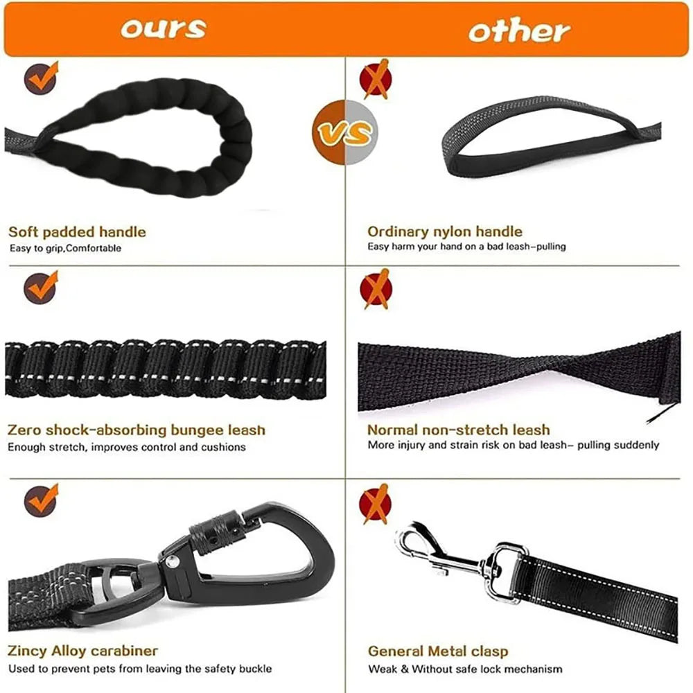 Heavy-Duty Bungee Dog Leash 4-in-1 Multifunctional Training Leash with Car Seat Belt,Dog Accessory, Dog Leash For Medium Dog