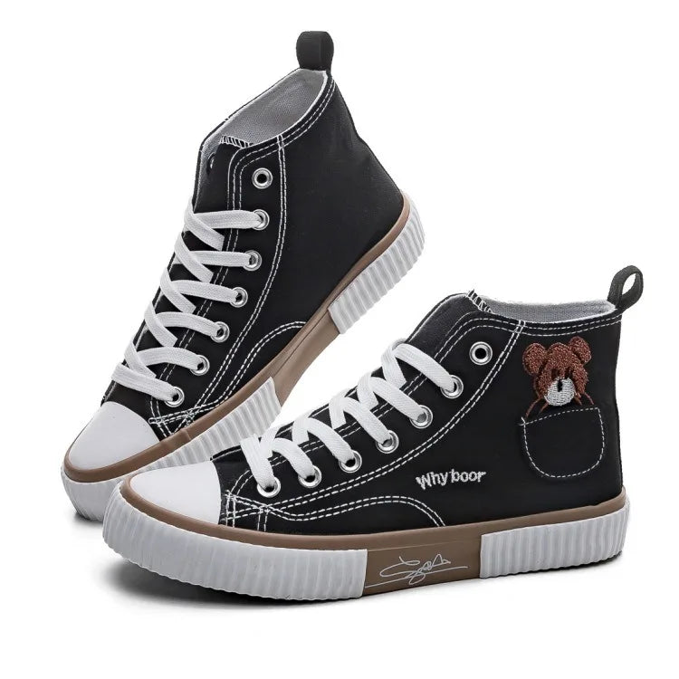 2025 Spring High Top Canvas Sneakers Women Thick Bottom White Shoes Women Casual Board Shoes Canvas Vulcanize Shoes Female