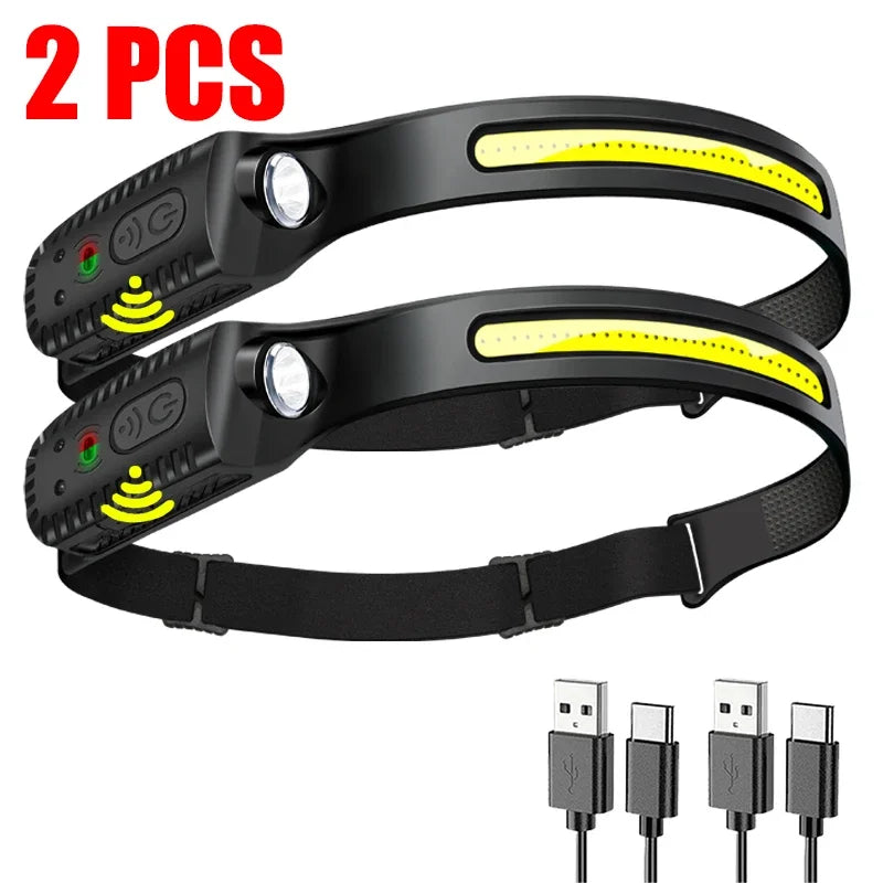 Outdoor Emergency LED COB Headlamp USB Rechargeable Lamp with Built-in Battery Camping Fishing waterproof Light Work Headlight