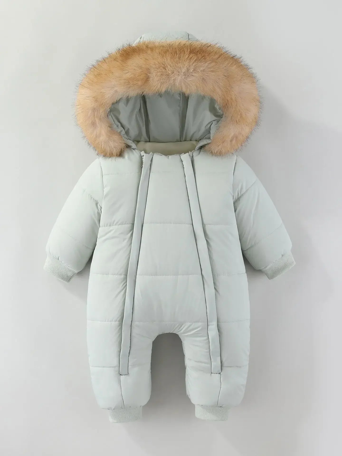 Newborn Baby Winter Snowsuit Furry Hooded Double Zipper Boys Girls Cotton Padded Jumpsuit 0-2Y Kids Warm Outwear Romper