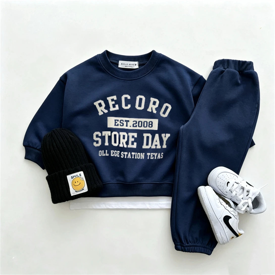 Autumn Costume For Boys And Girls New Design Long-sleeved Outfits Crewneck Hoodies+Pants Two Piece Set Kids Trendy Outfits
