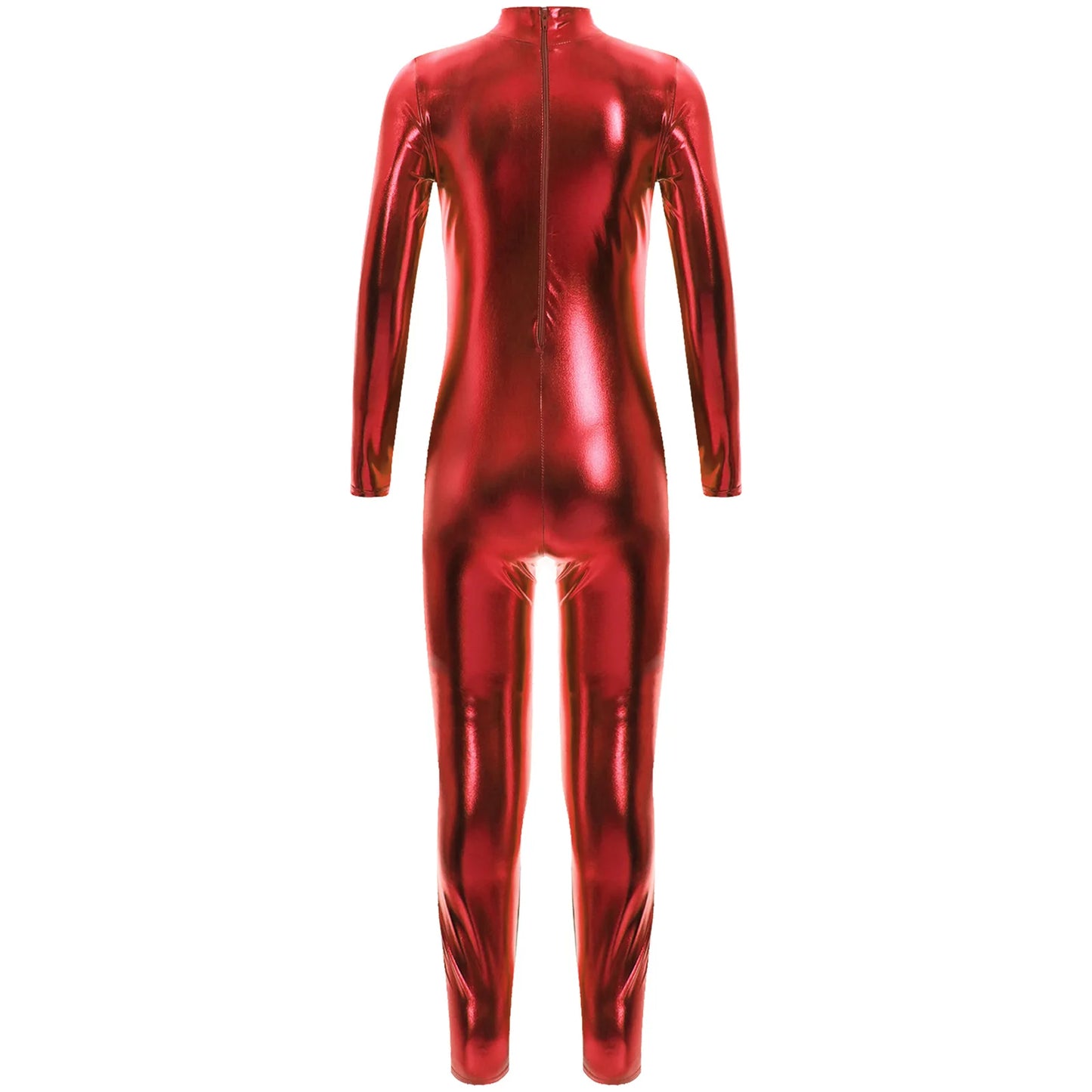 Kids Boys Girls Dance Metallic Jumpsuit Children's Gymnastics Bodysuit Performance Costume Long Sleeve Full Length Leotard