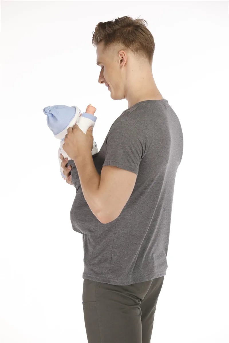 Kangaroo Pocket T-Shirt Nylon Cotton Father Mother Short Sleeves Tops Baby Summer Pregnancy Safety Carrier Feeding Clothing
