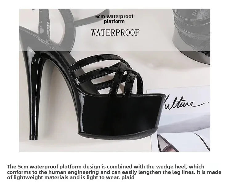 High Heels Model Sexy Black Waterproof Platform 15cm Ultra High Heel Sandals Women Summer Show off Tool for Women Shoes