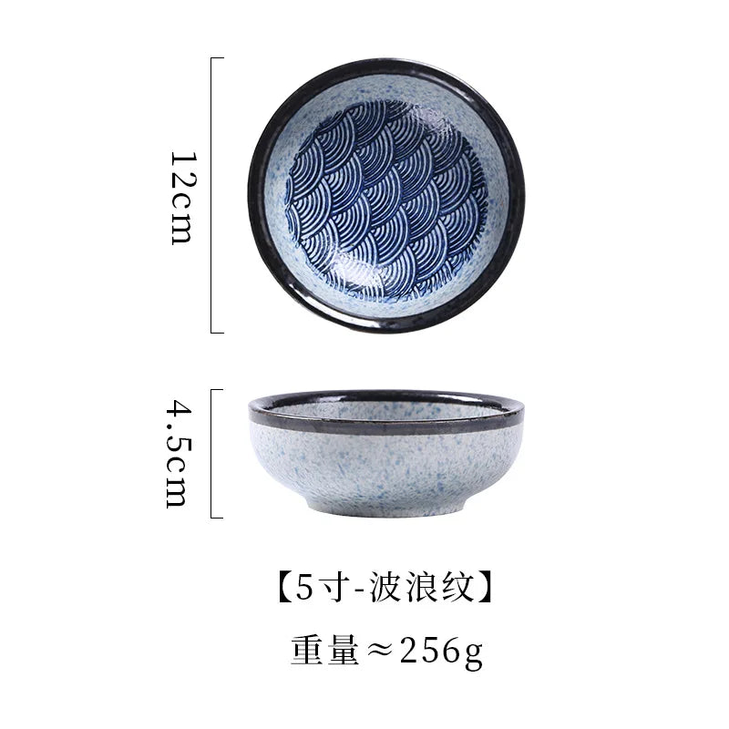 Japanese Ceramic Bowl Creative Sea Ripples Rice Bowls Restaurant Home Dessert Snacks Plate Home Kitchen Supplies Tableware