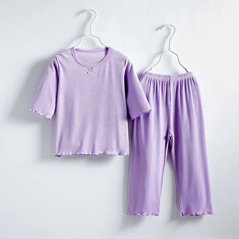 Girls Ice Silk Set Thin Children Homewear Clothes Summer Kids Air Conditioning Short Sleeve Children Sets Girl Pajamas Outfit