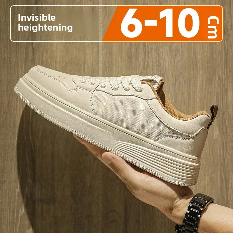 Men's Casual Sport Shoes Thick Bottom Invisible Heightening 10cm Rubber Outsole Synthetic Upper Breathable Lace-Up Sneakers