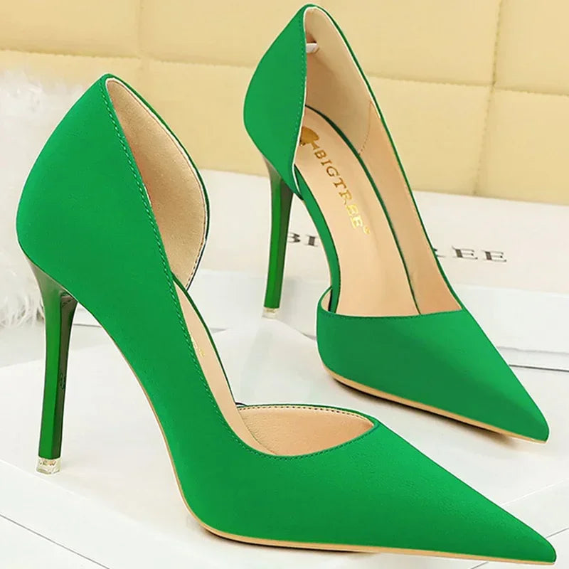 2025 New Women 11cm High Heels Wine Green Pumps Plus Size 34-43 Stripper Evening Orange Heels Lady Wedding Bridal Scarpins Shoes