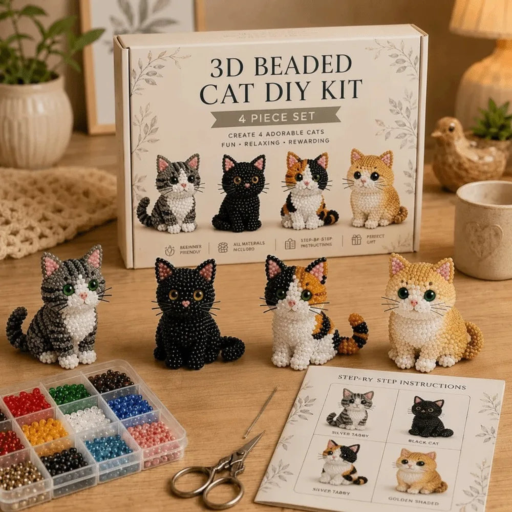 Tiny Beads 3D Beaded Animal Kit Cute Design Animal Shape Handmade Bead Art Kit Creative Craft DIY Bead Craft Kit