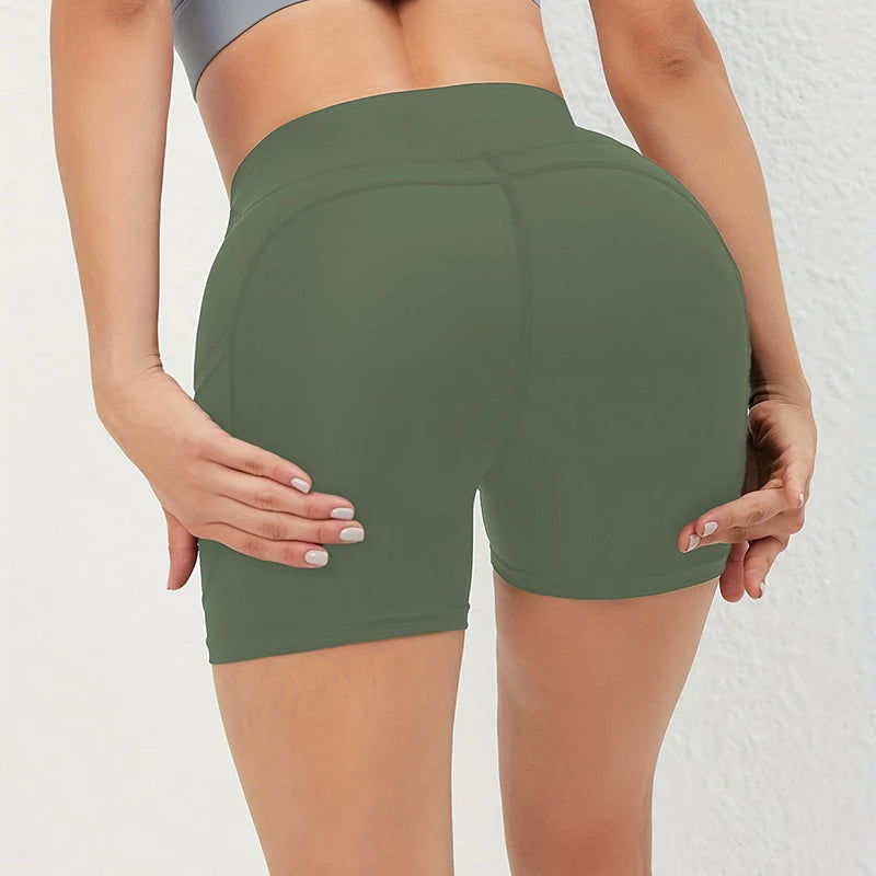 High Waist Push Up Fitness Sports Shorts Women 2026 Summer Quick Drying Pocket Cycling Shorts Woman Solid Tights Yoga Shorts